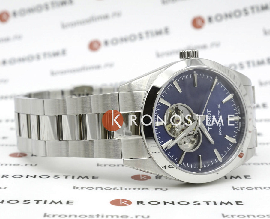 Часы Tissot Gentleman Powermatic 80 Open Heart T127.407.11.041.01 — синий, сталь металл