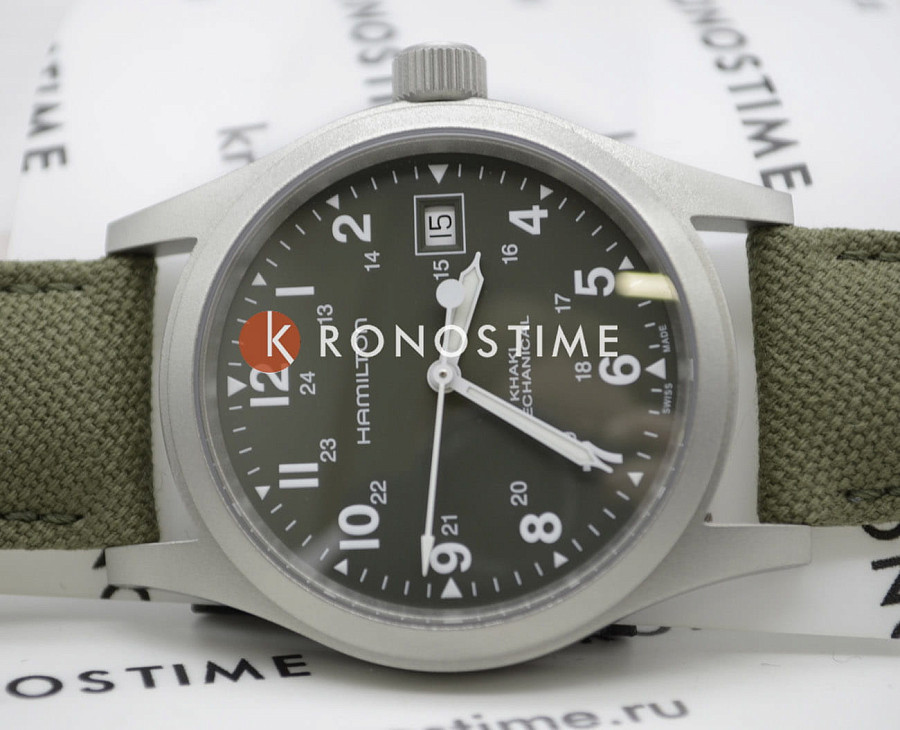Часы Hamilton Khaki Field Mechanical H69439363 — зеленый, сталь