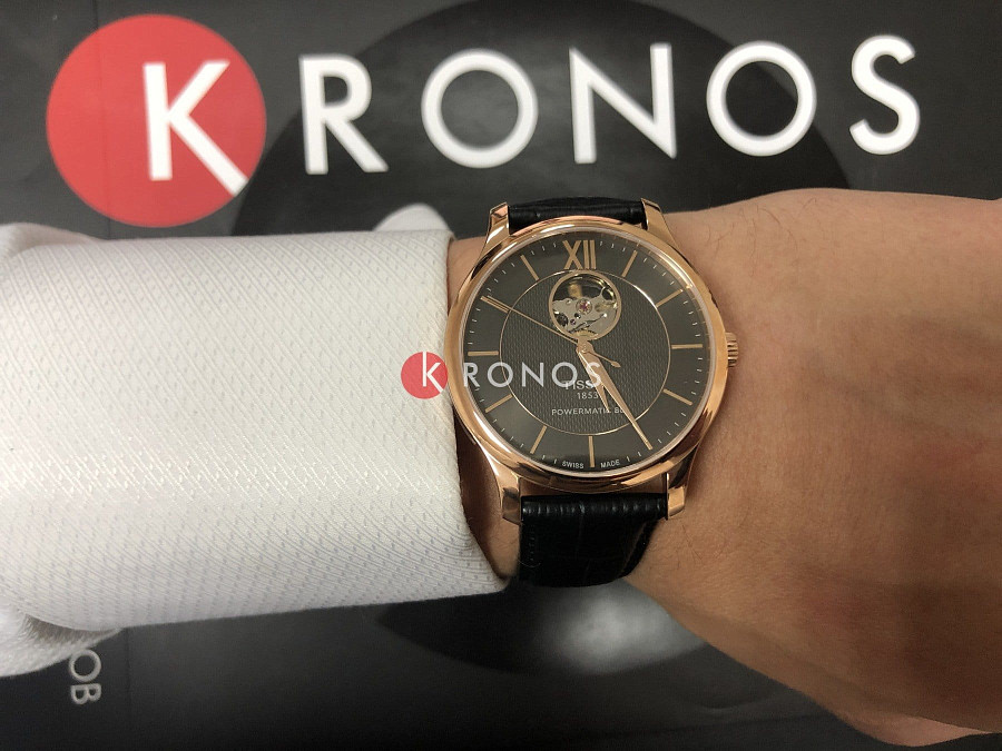 Часы Tissot Tradition Powermatic 80 Open Heart T063.907.36.068.00 — металл сталь, кожаный