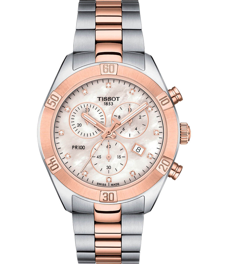 Часы Tissot PR 100 Sport Chic Chronograph T101.917.22.116.00 — женские, перламутровый
