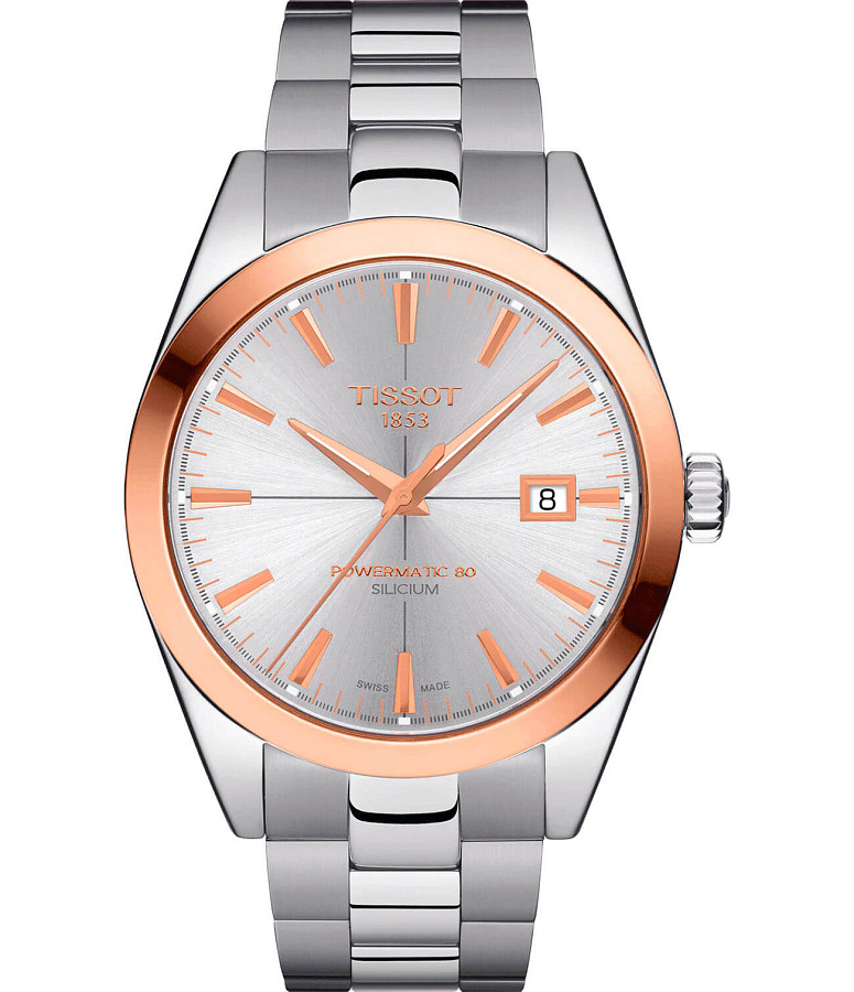 Часы Tissot Gentleman Powermatic 80 Silicium 18K Gold T927.407.41.031.00 — мужские, серебристый