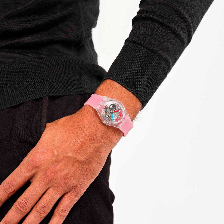 Часы Swatch Monthly Drops Clearly Red Striped GE292 — кварцевые, пластик