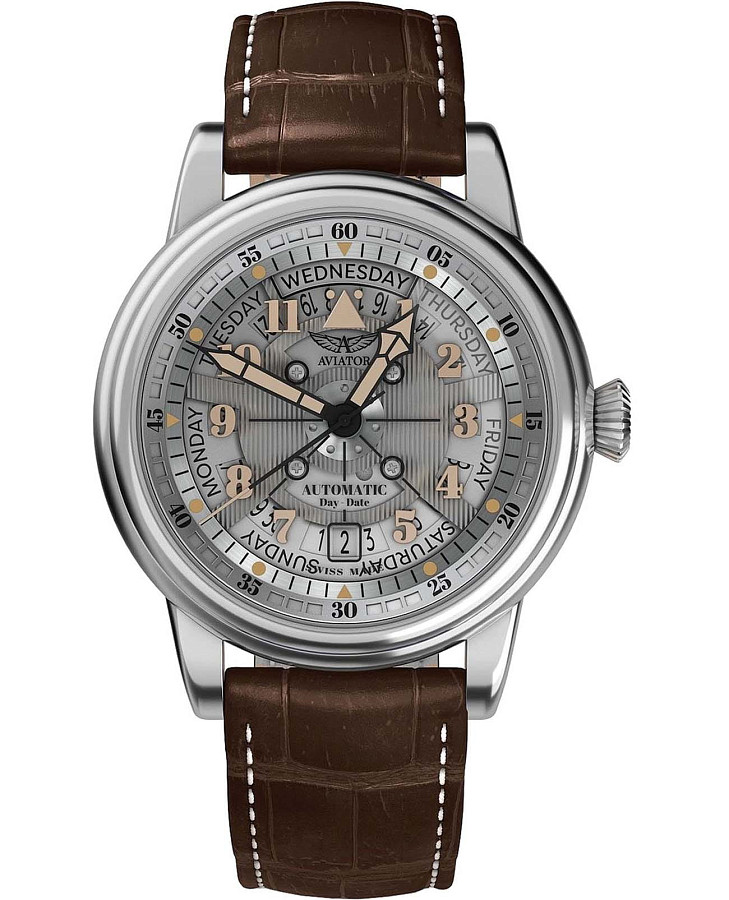 Часы Aviator Douglas Day-Date Meca-41 V.3.36.0.286.4 — мужские, серебристый