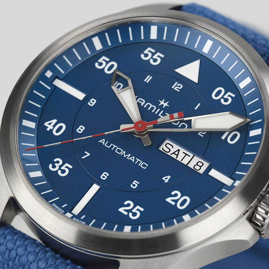 Часы Hamilton Khaki Aviation Day Date Auto - Air - Glaciers Edition H64655941 — мужские, синий