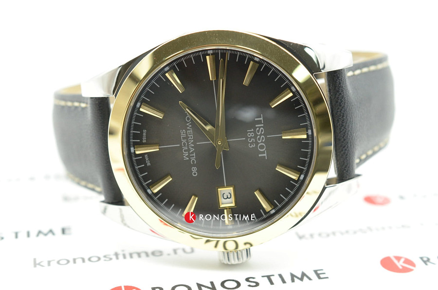 Часы Tissot Gentleman Powermatic 80 Silicium 18K Gold T927.407.46.061.01 — серый, сталь золото металл