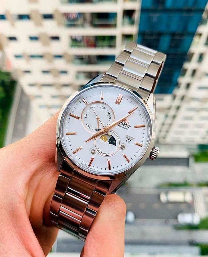 Часы Orient Sun & Moon RA-AK0306S (RN-AK0306S) — белый, металл сталь