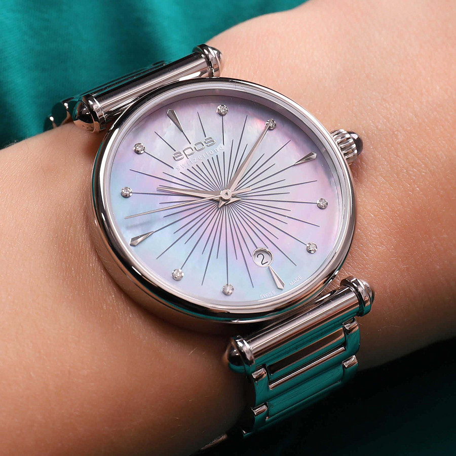 Часы Epos Quartz 8000.700.20.96.30 — перламутровый, сталь металл