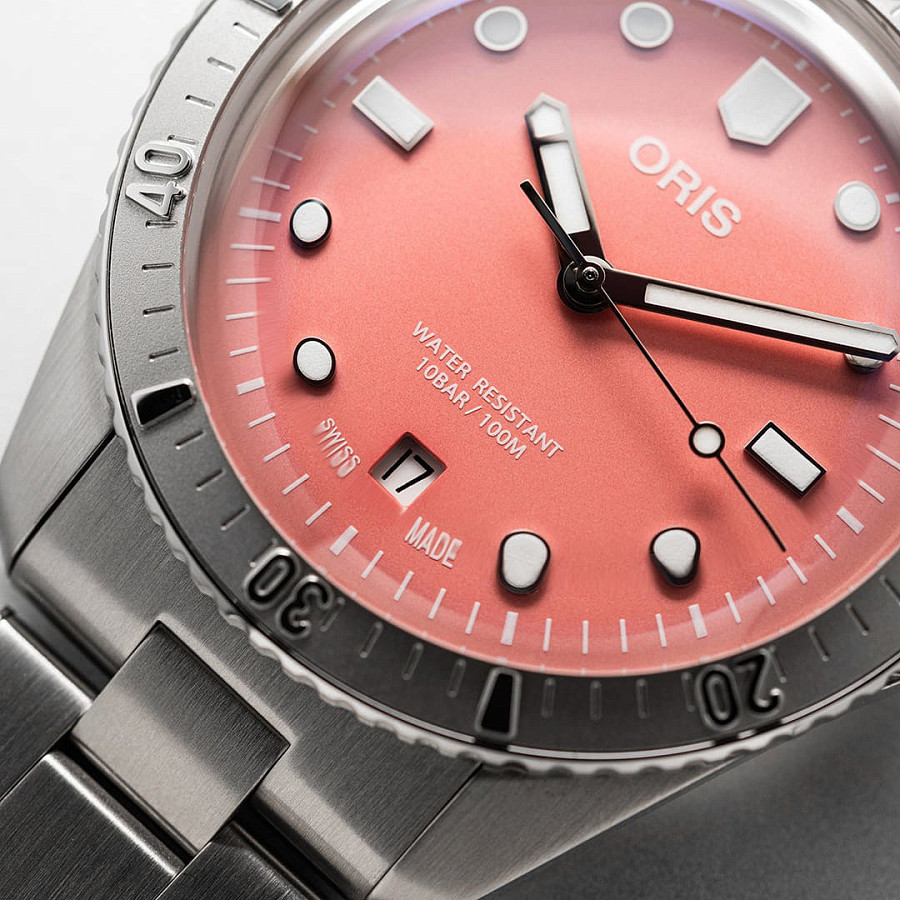 Часы Oris Divers Sixty‑Five 'Cotton Candy' 01 733 7771 4058-07 8 19 18 — нержавеющая сталь, мужские