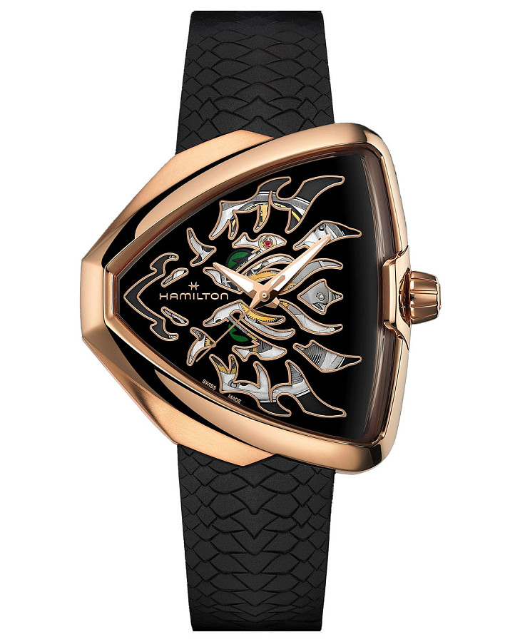 Часы Hamilton Ventura Elvis80 Skeleton Auto H24525332 — мужские, черный