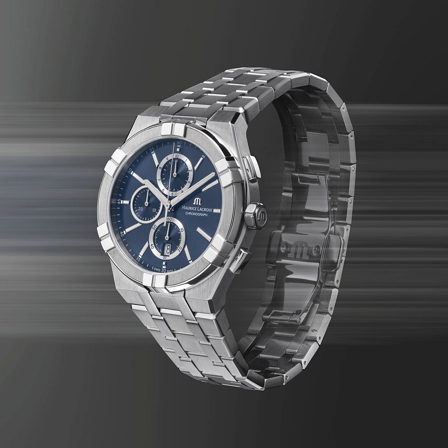Часы Maurice Lacroix Aikon Quartz Chronograph AI1118-SS002-430-1 — синий, сталь
