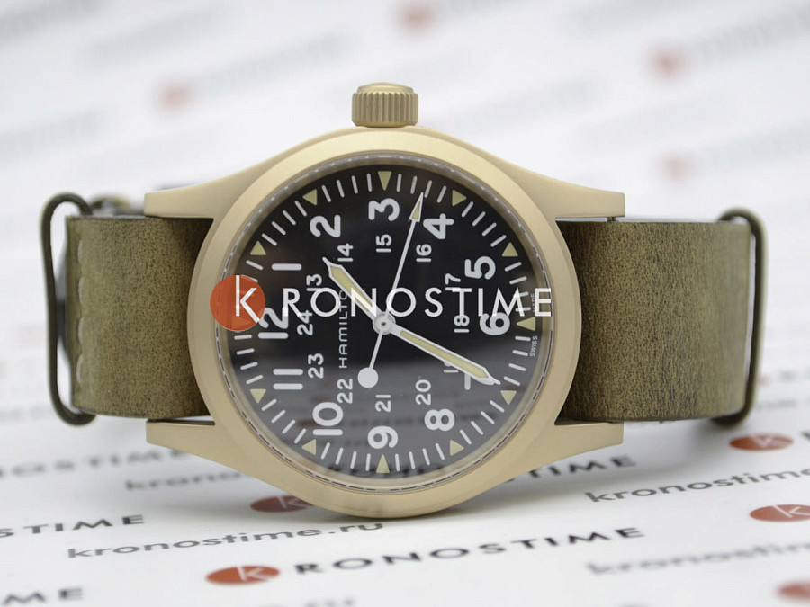 Часы Hamilton Khaki Field Mechanical Bronze H69459530 — мужские, кожаный