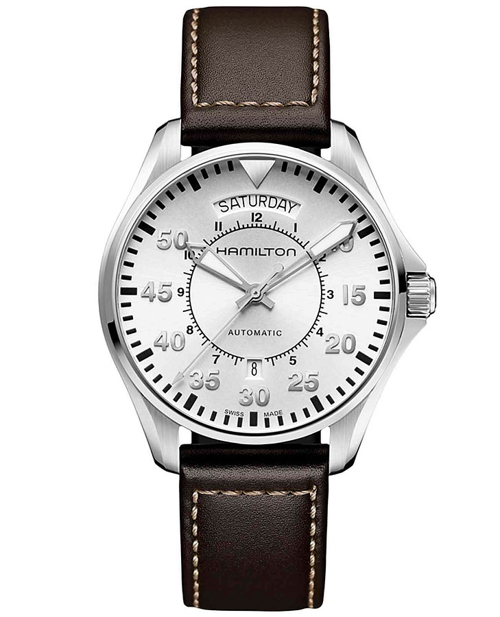 Часы Hamilton Khaki Aviation Pilot Day Date Auto H64615555 — мужские, серебристый
