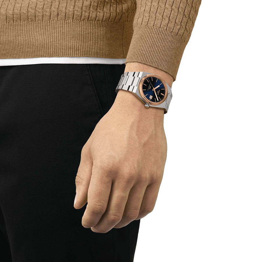 Часы Tissot PRX Powermatic 80 18K Gold Bezel T931.407.41.041.00 — механические, сталь металл