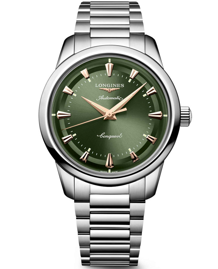 Часы Longines Conquest Heritage L1.650.4.02.6 — мужские, зеленый