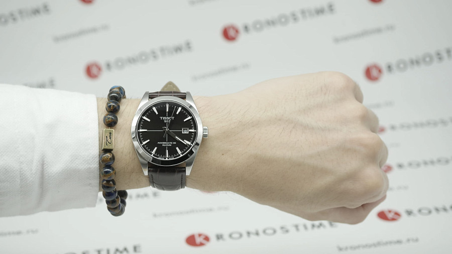 Часы Tissot Gentleman Powermatic 80 Silicium T127.407.16.051.01 — сталь металл, кожаный