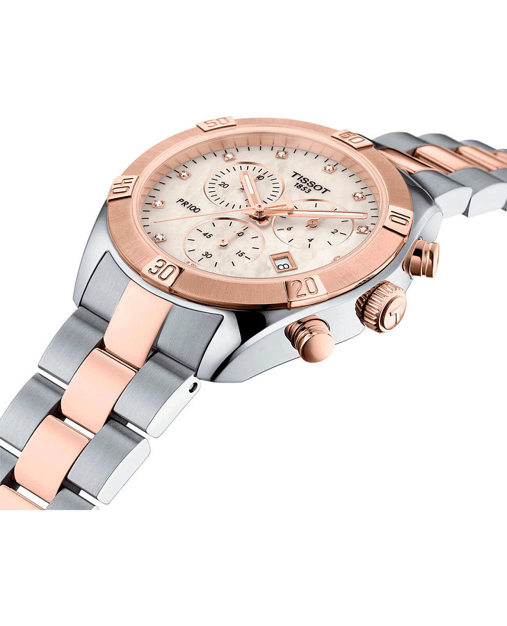 Часы Tissot PR 100 Sport Chic Chronograph T101.917.22.116.00 — сталь c pvd покрытием, женские