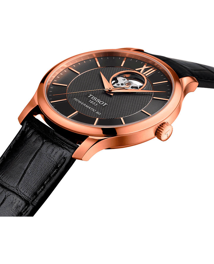 Часы Tissot Tradition Powermatic 80 Open Heart T063.907.36.068.00 — кожаный, мужские