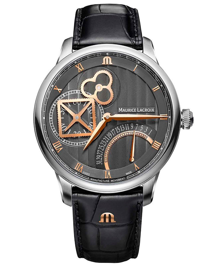 Часы Maurice Lacroix Masterpiece Square Wheel Retrograde MP6058-SS001-310-1 — мужские, антрацитовый