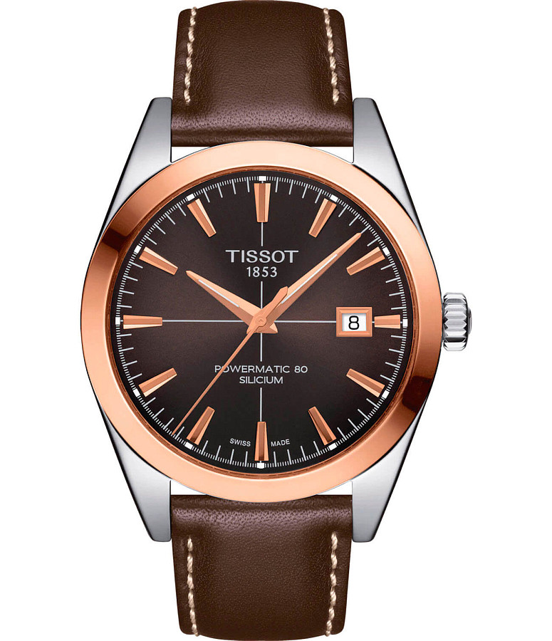 Часы Tissot Gentleman Powermatic 80 Silicium 18K Gold T927.407.46.291.00 — мужские, коричневый