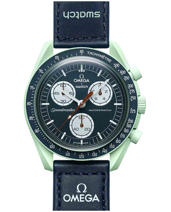 Часы Swatch x Omega Bioceramic Moonswatch Mission on Earth SO33G100 — мужские, синий