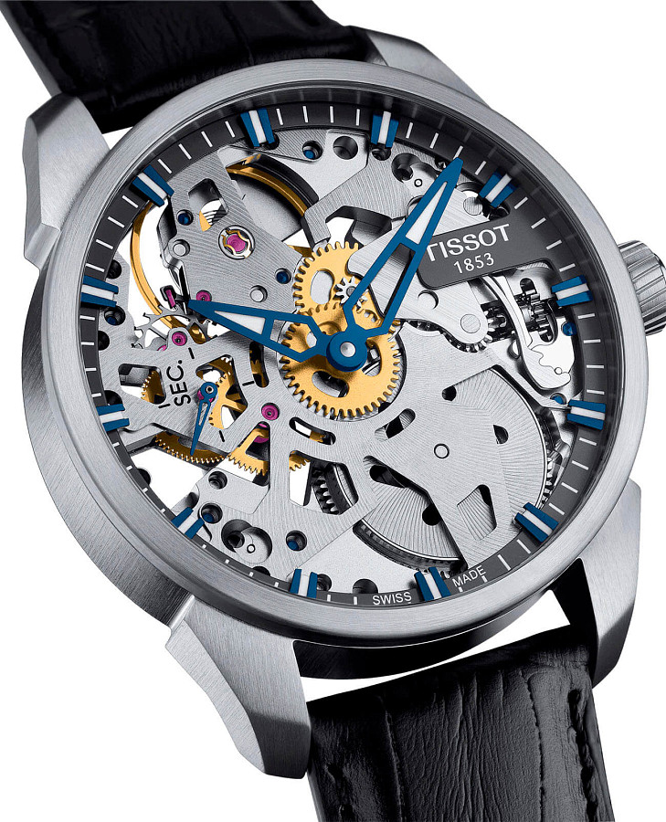Часы Tissot T-Complication Squelette Mechanical T070.405.16.411.00 — механические, сталь металл