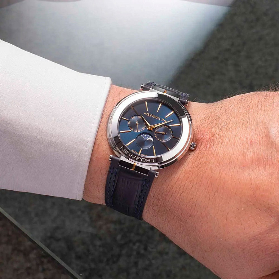 Часы Herbelin Newport Slim 12722T15BL — кожаный, мужские