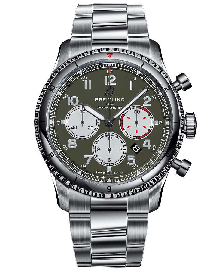 Часы Breitling Aviator 8 B01 Chronograph 43 Curtiss Warhawk AB01192A1L1A1 — мужские, зеленый