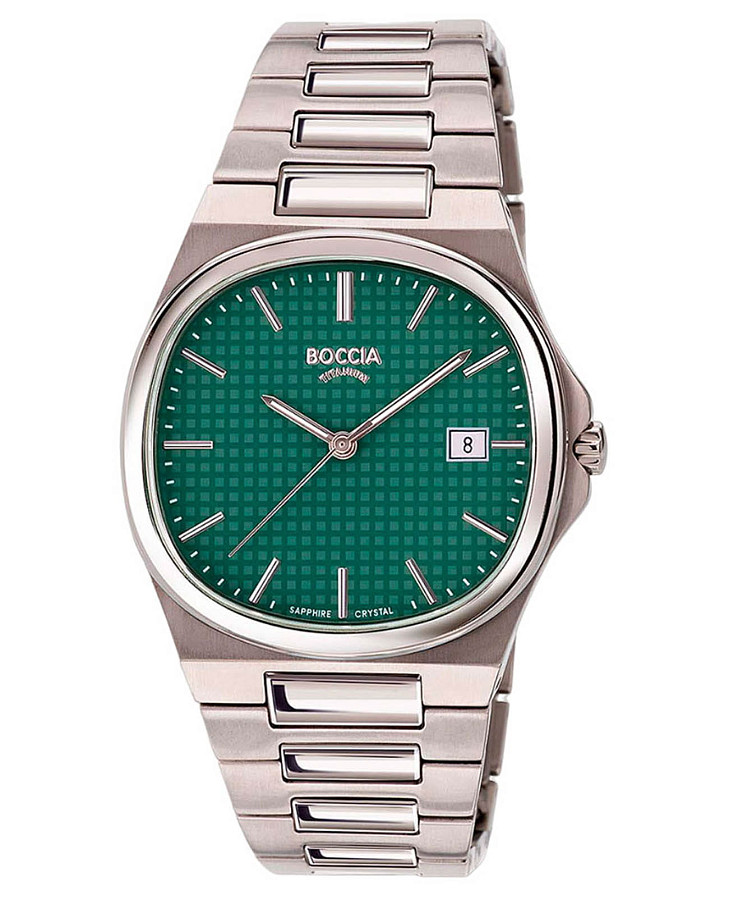 Часы Boccia Titanium Square 3657-03 — мужские, зеленый