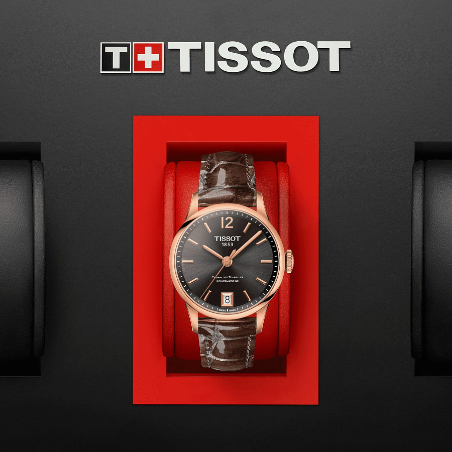 Часы Tissot Chemin des Tourelles Powermatic 80 Lady T099.207.36.447.00 — кожаный, женские