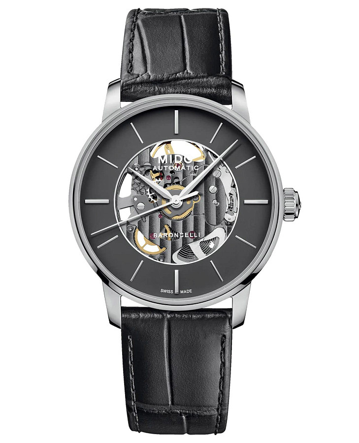 Часы Mido Baroncelli Signature Skeleton M037.436.16.061.00 — мужские, антрацитовый