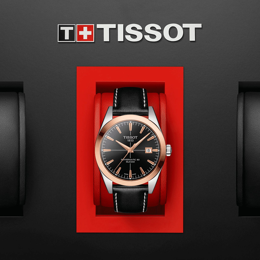 Часы Tissot Gentleman Powermatic 80 Silicium 18K Gold T927.407.46.051.00 — механические, сталь золото металл