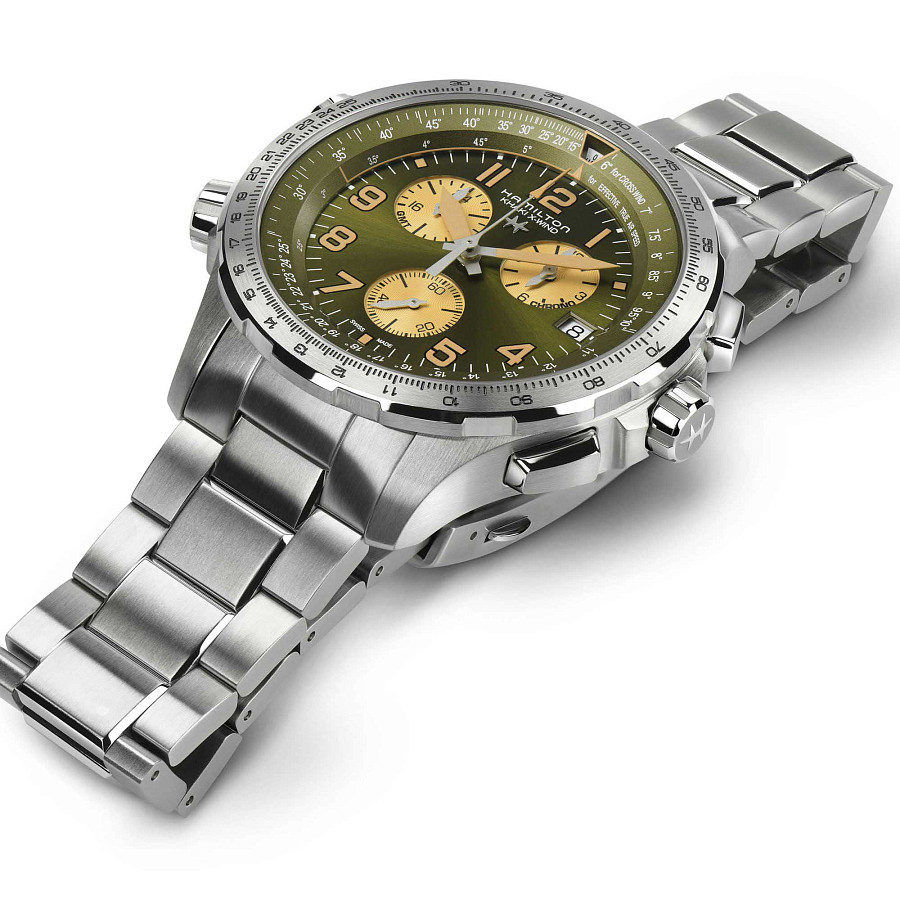 Часы Hamilton Khaki X-Wind GMT Chrono Quartz H77932160 — кварцевые, сталь