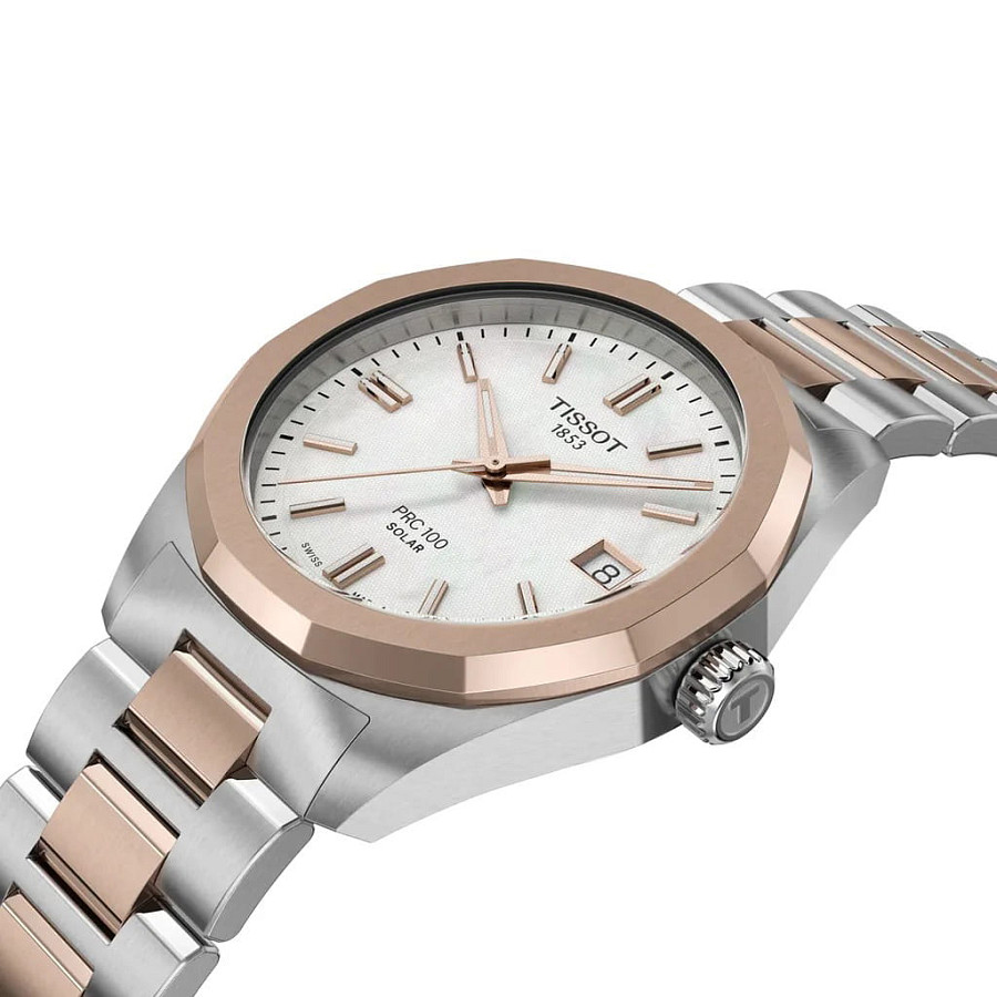 Часы Tissot PRC 100 Solar Quartz 34mm T151.822.22.111.00 — женские, нержавеющая сталь с pvd-покрытием
