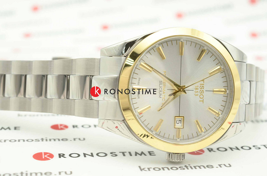 Часы Tissot Gentleman Powermatic 80 Silicium 18K Gold T927.407.41.031.01 — серебристый, сталь золото металл