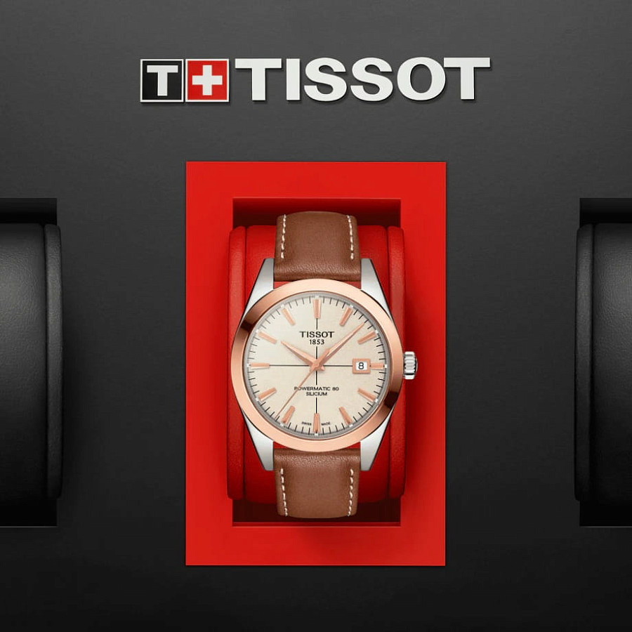 Часы Tissot Gentleman Powermatic 80 Silicium 18K Gold T927.407.46.261.00 — механические, сталь золото металл