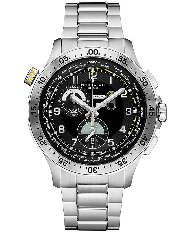 Часы Hamilton Khaki Aviation Worldtimer Chrono Quartz H76714135 — мужские, черный