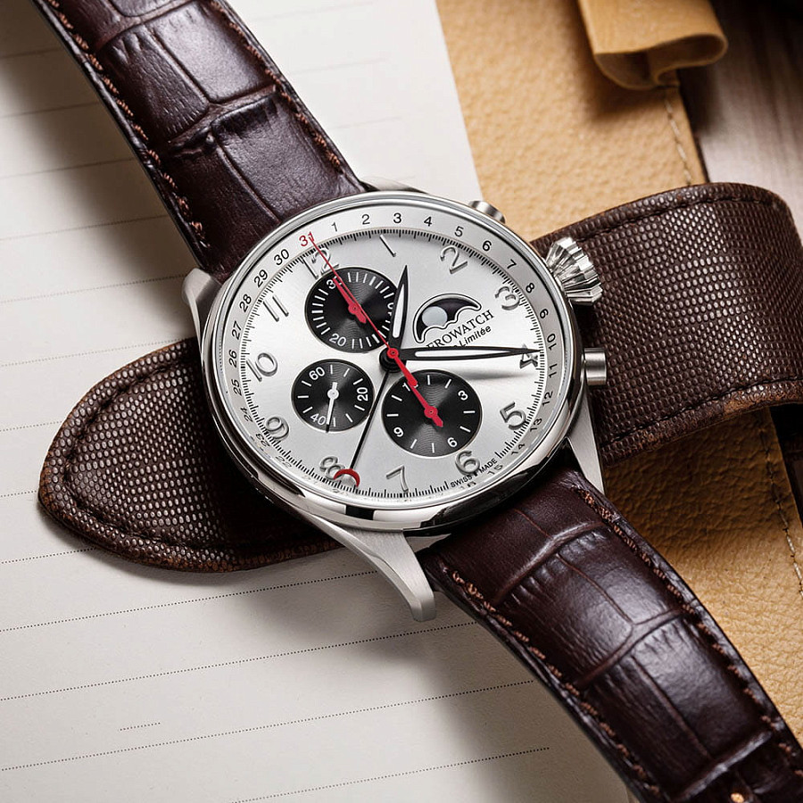 Часы Aerowatch Les Grandes Classiques Chrono Moon Phase Limited Edition 69989 AA04 — кожаный, мужские