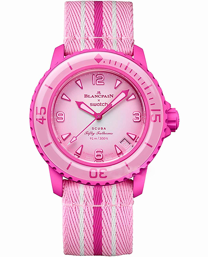 Часы Swatch x Blancpain Pink Ocean SO35P400 — женские, розовый