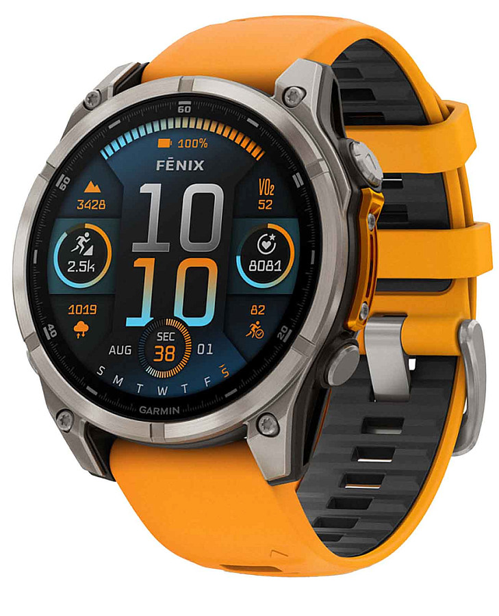 Часы Garmin Fenix 8 47mm Amoled Sapphire Titanium Orange 010-02904-11 — электронные, металл сталь пластик