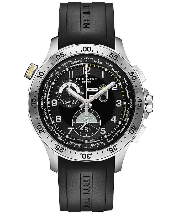 Часы Hamilton Khaki Aviation Worldtimer Chrono Quartz H76714335 — мужские, черный