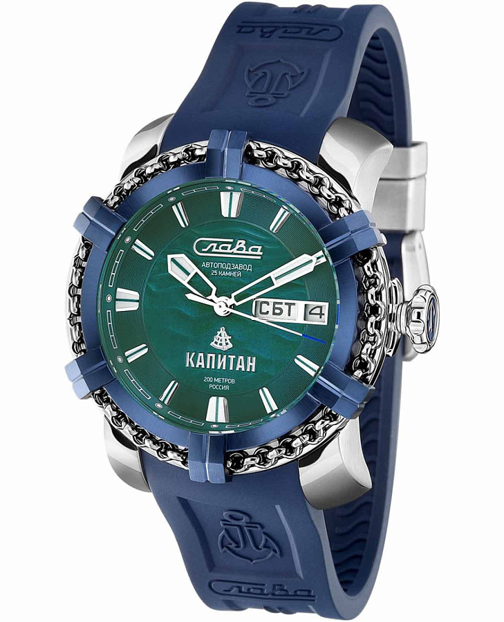 Часы Слава Капитан 2470465/800-2427 — мужские, зеленый