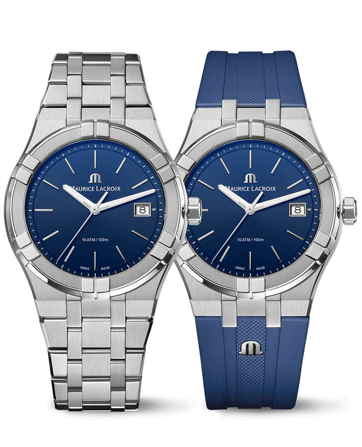 Часы Maurice Lacroix Aikon Quartz Date 40mm AI1108-SS00F-430-C — мужские, синий