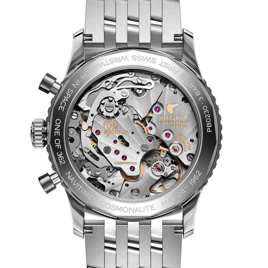 Часы Breitling Navitimer B02 Chronograph 41 Cosmonaute PB02301A1B1A1 — механические, металл сталь платина