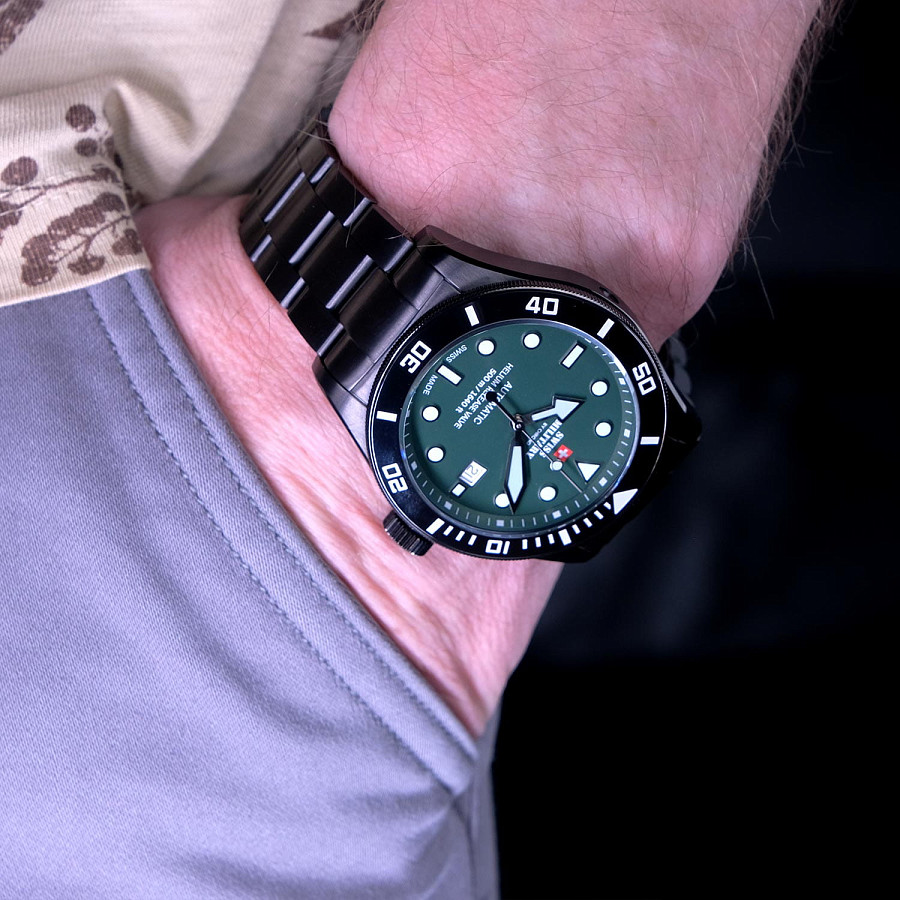 Часы Swiss Military by Chrono Diver SMA34075.08 — мужские, нержавеющая сталь с pvd-покрытием
