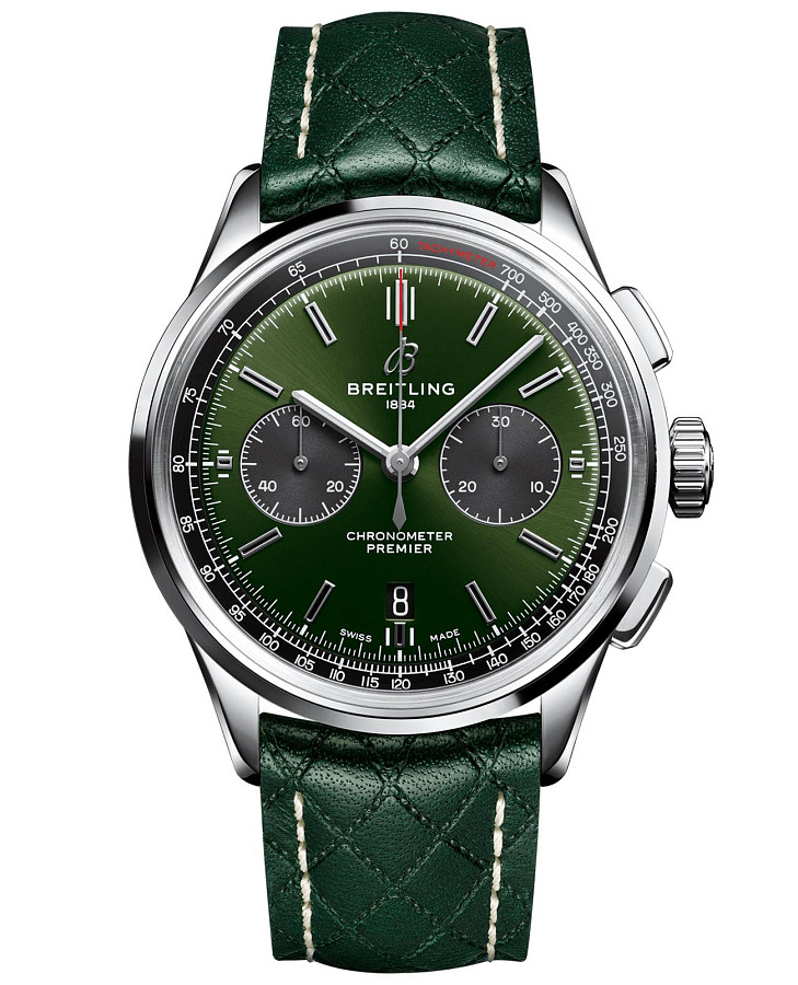 Часы Breitling Premier B01 Chronograph 42 Bentley British Racing Green AB0118A11L1X1 — мужские, зеленый