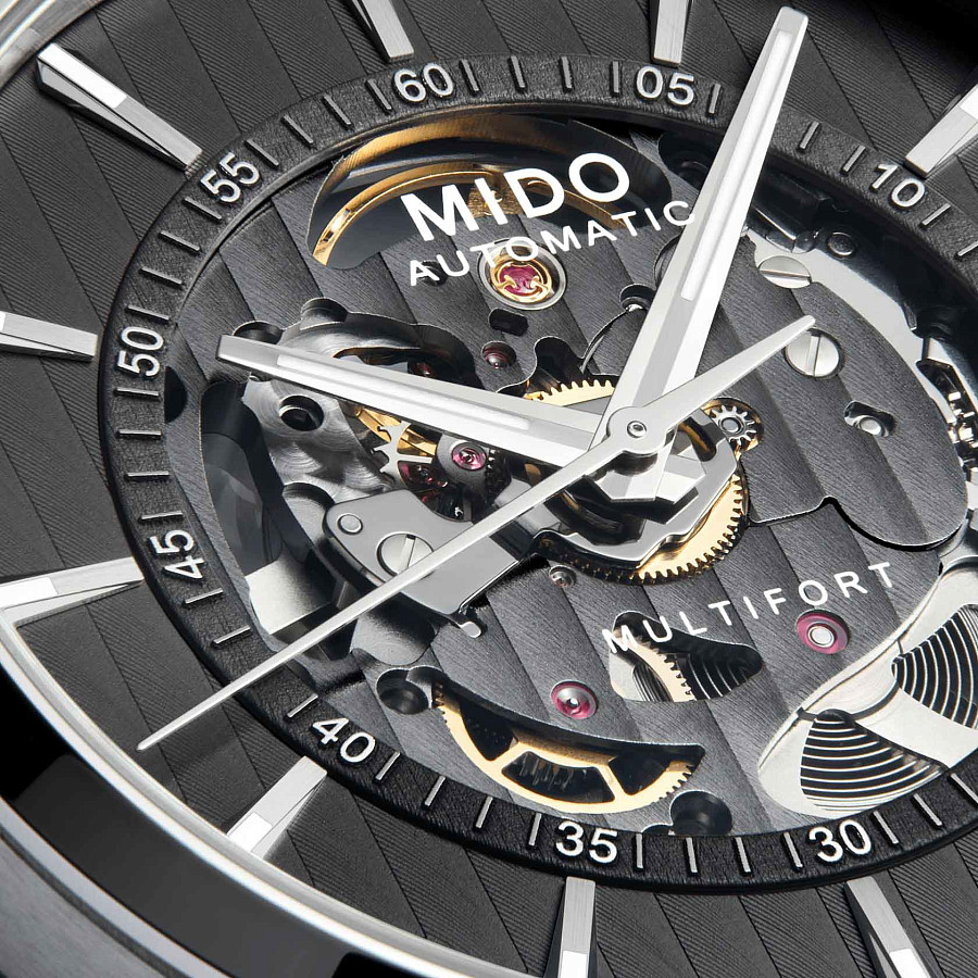 Часы Mido Multifort Skeleton Vertigo M038.436.11.061.00 — мужские, нержавеющая сталь