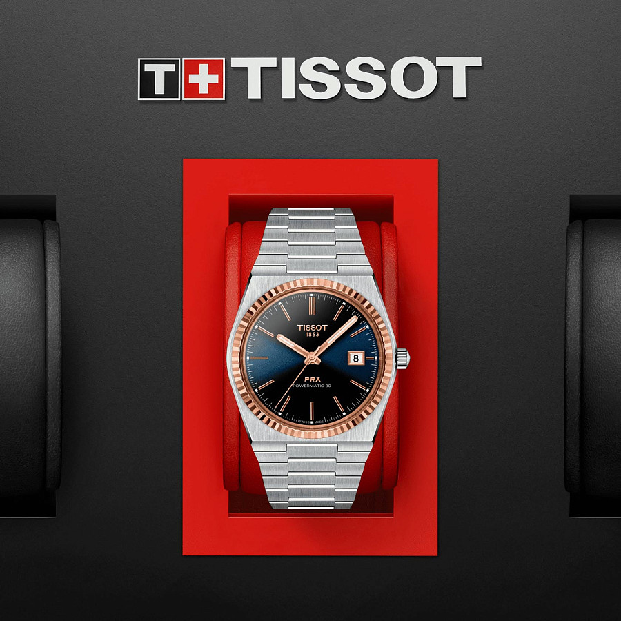 Часы Tissot PRX Powermatic 80 18K Gold Bezel T931.407.41.041.00 — Швейцария, механические