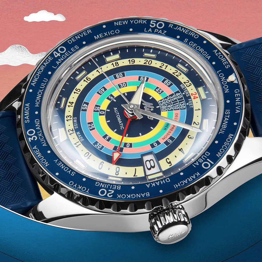 Часы Mido Ocean Star Decompression Worldtimer 200 M026.829.17.041.00 — цветной, металл сталь