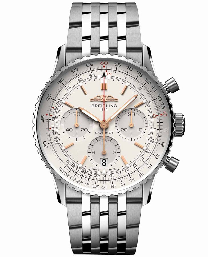 Часы Breitling Navitimer B01 Chronograph 41 AB0139211G1A1 — мужские, белый