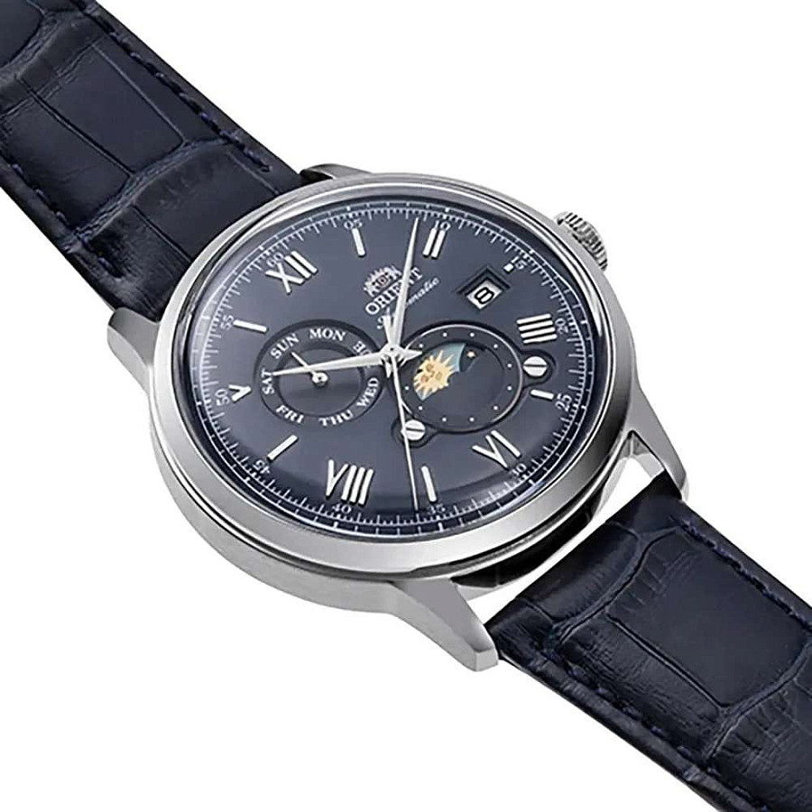 Часы Orient Sun & Moon RA-AK0806L (RN-AK0806L) — синий, металл сталь